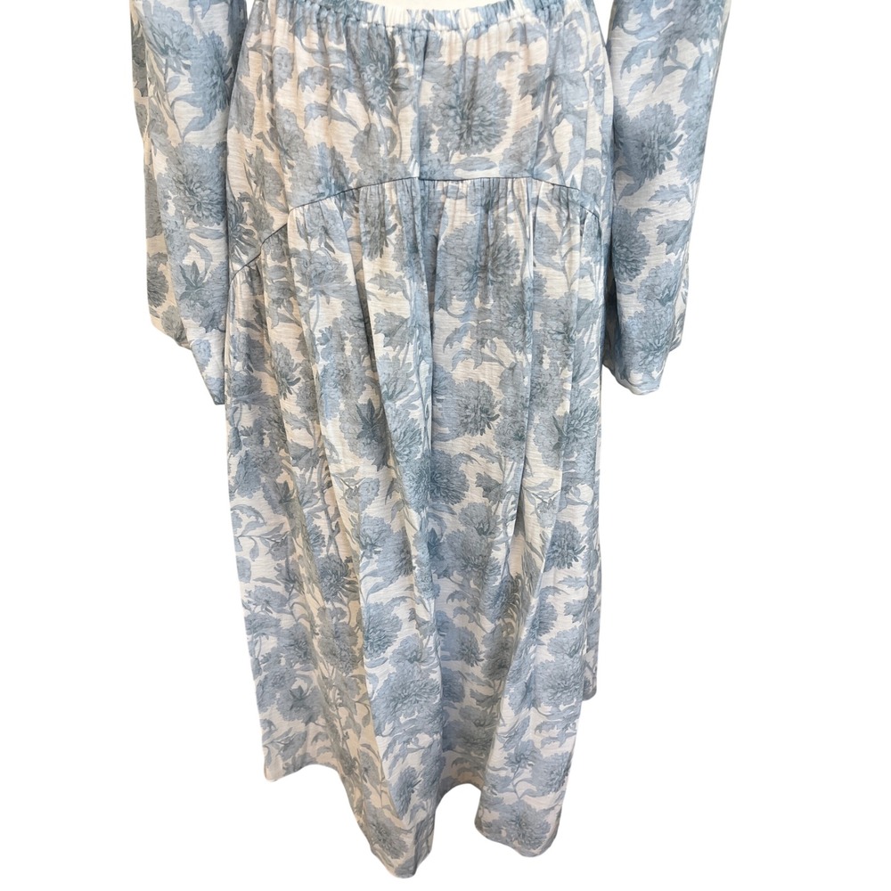 VINCE Dahlia Double V Neck Midi Dress Sz M Blue Floral Cutout Cottage Wedding - Picture 11 of 14